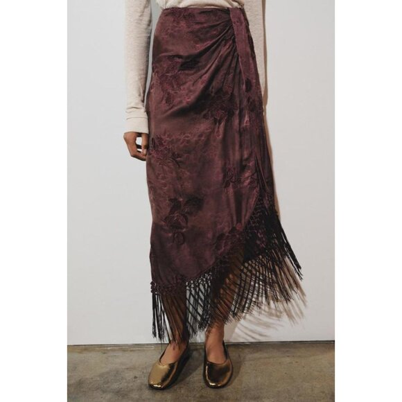 ZARA EMBROIDERED FRINGED WRAP SKIRT - Picture 4 of 6